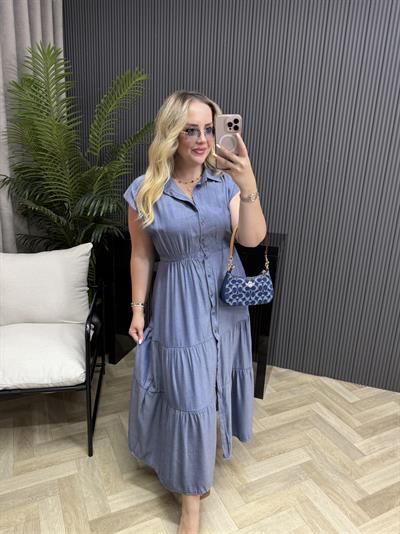 Berfin Beli Lastikli Tensel Kumaş Elbise