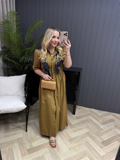 Berlin Pamuk Poplin Maxi Elbise Olive