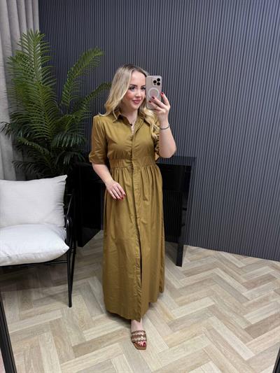 Berlin Pamuk Poplin Maxi Elbise Olive