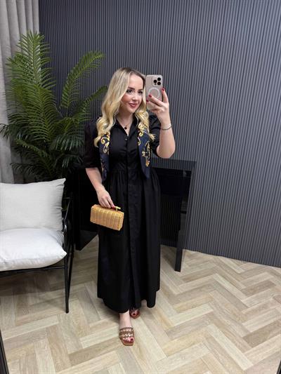 Berlin Pamuk Poplin Maxi Elbise Siyah