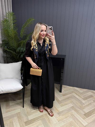 Berlin Pamuk Poplin Maxi Elbise Siyah