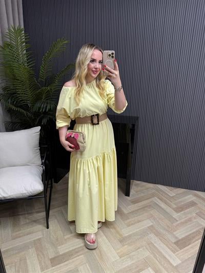 Berrak Beli Lastikli Pamuk Poplin Elbise Butter Yellow