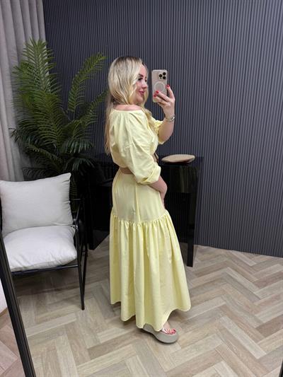 Berrak Beli Lastikli Pamuk Poplin Elbise Butter Yellow