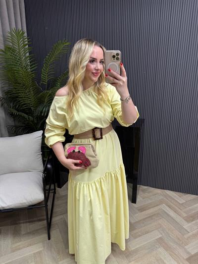 Berrak Beli Lastikli Pamuk Poplin Elbise Butter Yellow