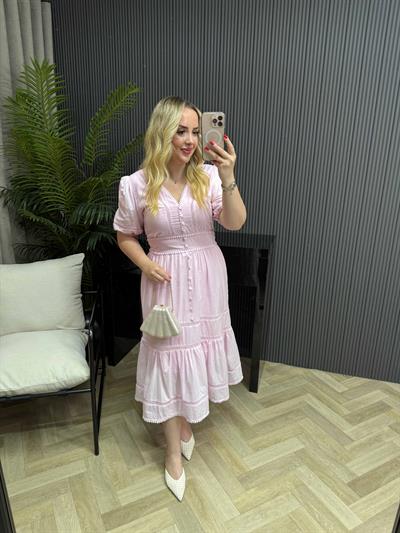Berry Premium Pamuk Elbise Toz Pembe