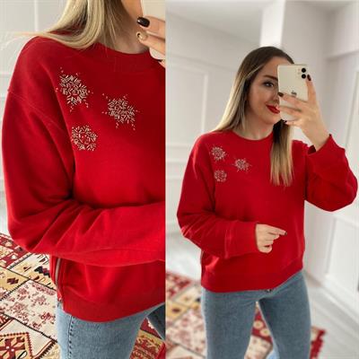 Beymen Taşlı Kırmızı Sweat