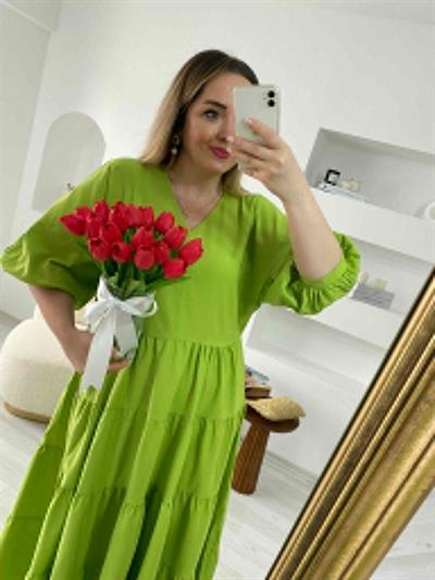 Bölmeli Poplin Elbise Yeşil