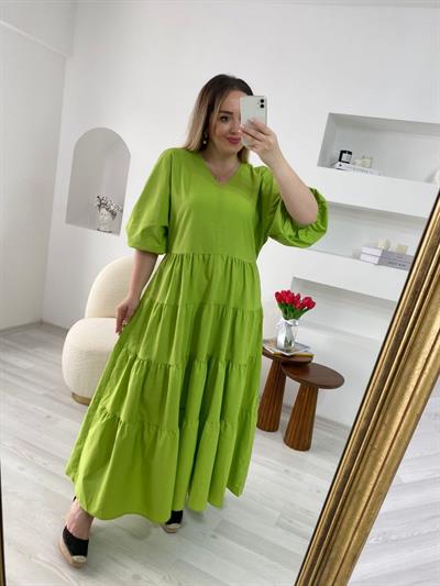 Bölmeli Poplin Elbise Yeşil