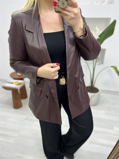 Bordo Blazer Deri Ceket