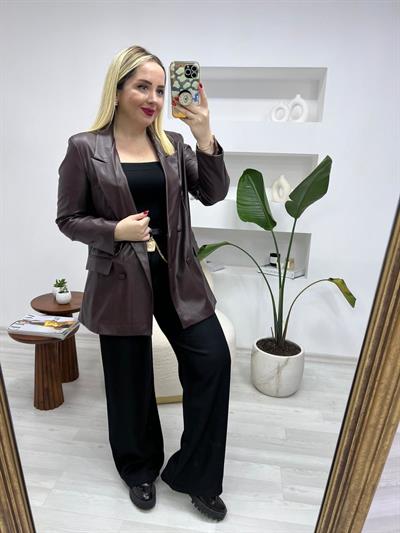 Bordo Blazer Deri Ceket