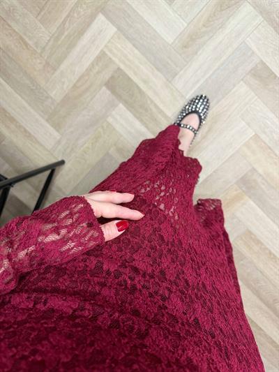 Bordo Dantel Elbise