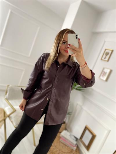 Bordo Renk Deri Gömlek