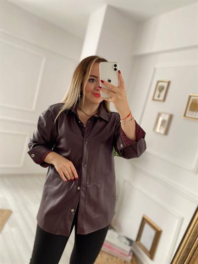 Bordo Renk Deri Gömlek