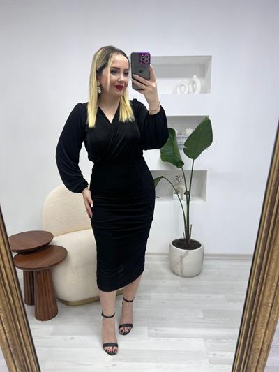 Buzzykumaş Vatkalı Drapeli Elbise Siyah