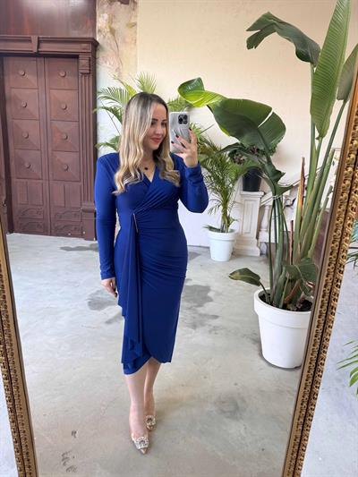 Candy Kumaş Yan Detaylı Elbise Saks