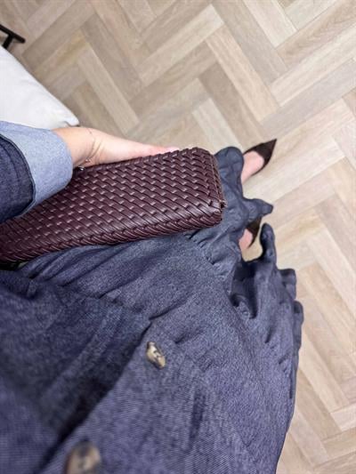 Carla Beli Lastikli Tasarım Denim Elbise