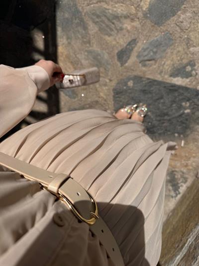 Carmen Piliseli Kemerli Şifon Elbise Bej