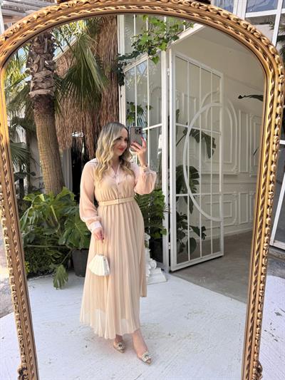 Carmen Piliseli Kemerli Şifon Elbise Bej