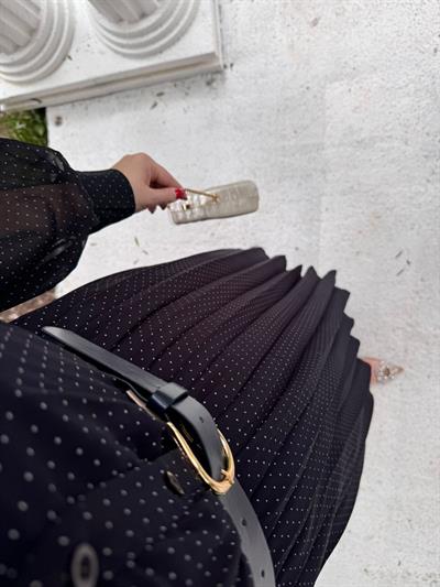 Carmen Piliseli Kemerli Şifon Elbise Lacivert Puantiye