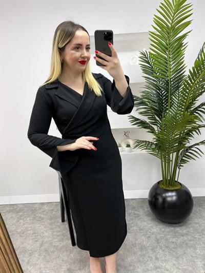 Ceket Yaka Anvelop Model Siyah Elbise