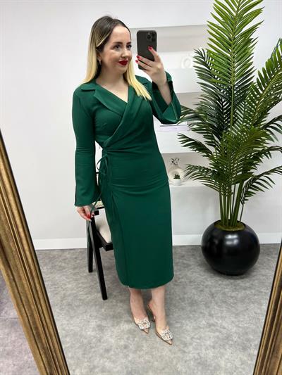 Ceket Yaka Anvelop Model Zümrüt Elbise