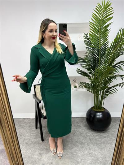 Ceket Yaka Anvelop Model Zümrüt Elbise