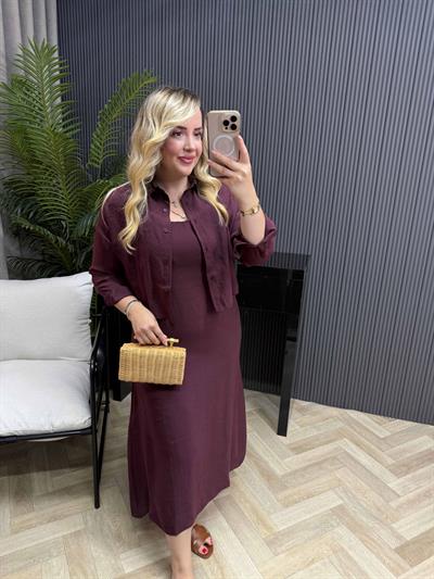 Ceketli Tensel Kumaş Elbise Bordo