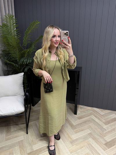 Ceketli Tensel Kumaş Elbise Olive