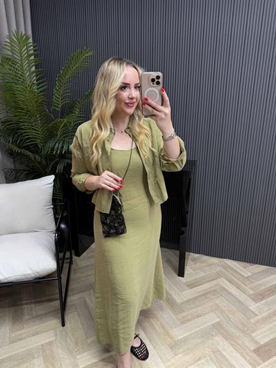 Ceketli Tensel Kumaş Elbise Olive