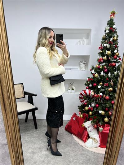 Çift Cepli Kürklü Ceket Beyaz