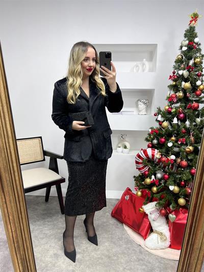 Çift Cepli Kürklü Ceket Siyah