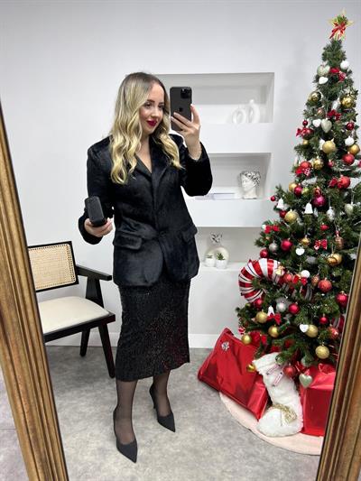 Çift Cepli Kürklü Ceket Siyah