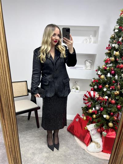 Çift Cepli Kürklü Ceket Siyah