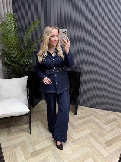 Cıtcıtlı Kemerlı Tasarım Denim Takım