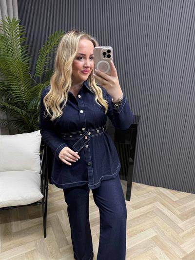 Cıtcıtlı Kemerlı Tasarım Denim Takım