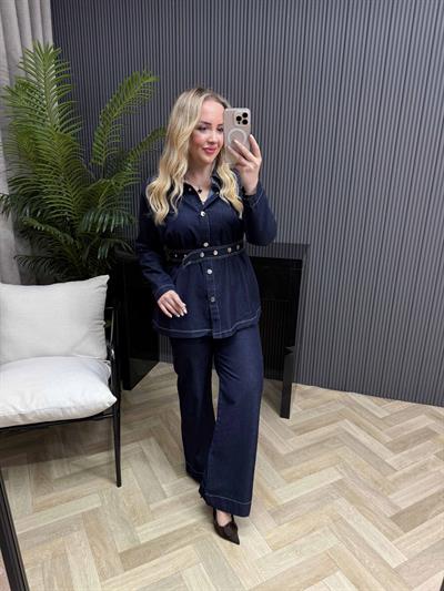 Cıtcıtlı Kemerlı Tasarım Denim Takım