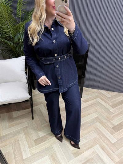 Cıtcıtlı Kemerlı Tasarım Denim Takım