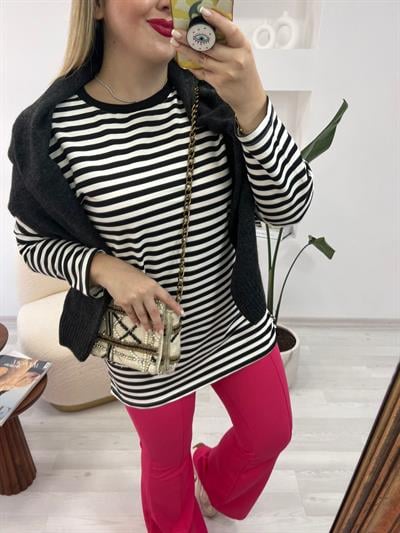 Çizgili Siyah Beyaz Sweatshirt