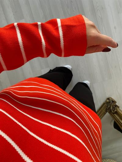 Çizgili Turuncu Polo Yaka  Çelik Triko