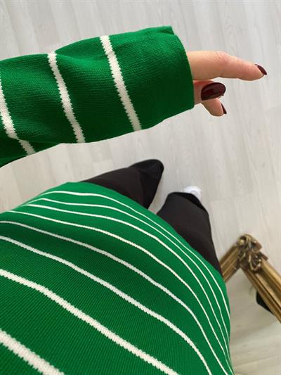 Çizgili Yeşil Polo Yaka  Çelik Triko