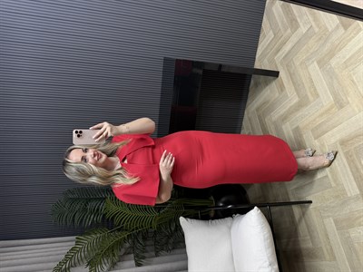 Clara Pelerinli Tasarım Kalem Elbise Kırmızı 