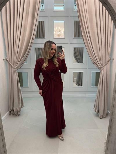 Coco Vatkalı Tasarım Elbise Bordo