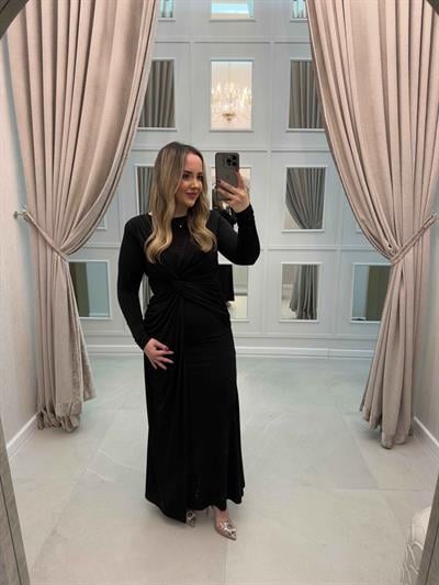 Coco Vatkalı Tasarım Elbise Siyah