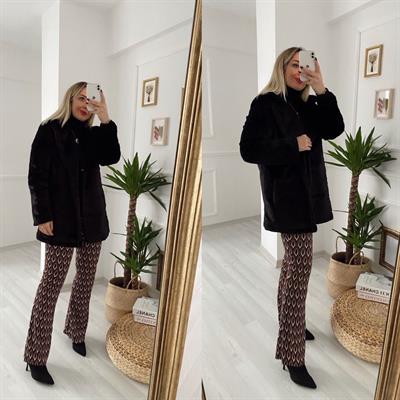 Damla Detay Örme Jakar Kumaş Pantolon