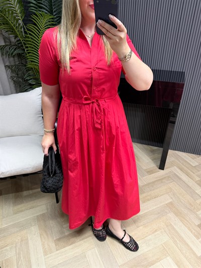 Defne Bel Büzgülü Orj Marka Model Elbise Kırmızı
