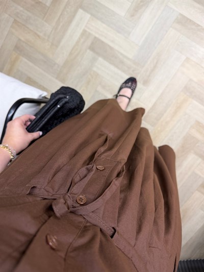 Defne Bel Büzgülü Orj Marka Model Elbise Acı Kahve