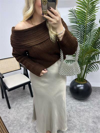 Degaje Yaka Fitilli Kazak  Acı Kahve