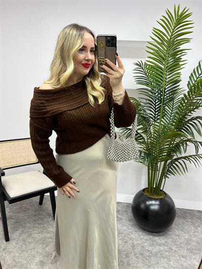 Degaje Yaka Fitilli Kazak  Acı Kahve