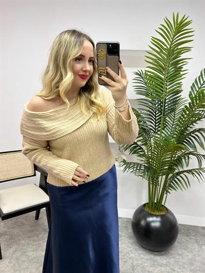 Degaje Yaka Fitilli Kazak  Bej