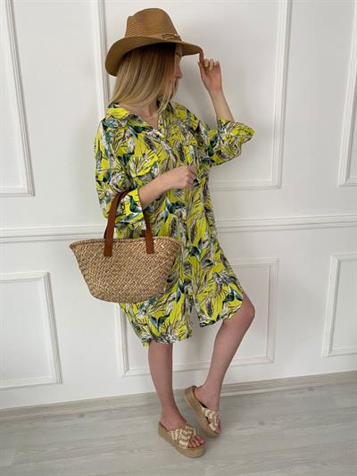 Desenli Düğmeli Gömlek / Elbise